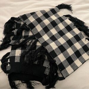 Anne Klein Checkered Fringe Scarf